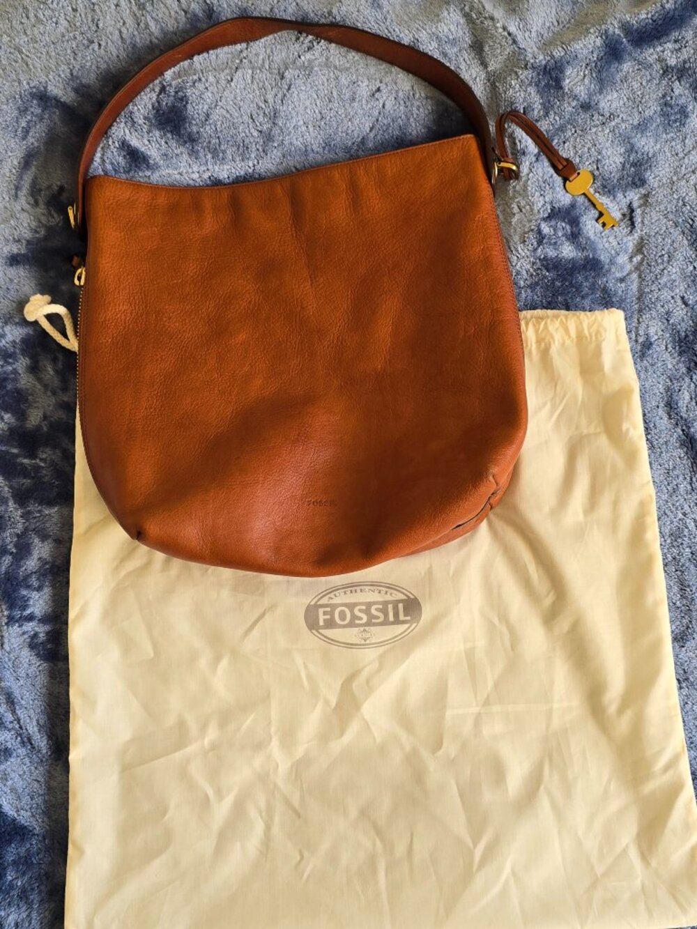 Fossil Maya Small Hobo Bag Cognac Brown Pebbled Leather Shoulder Purse